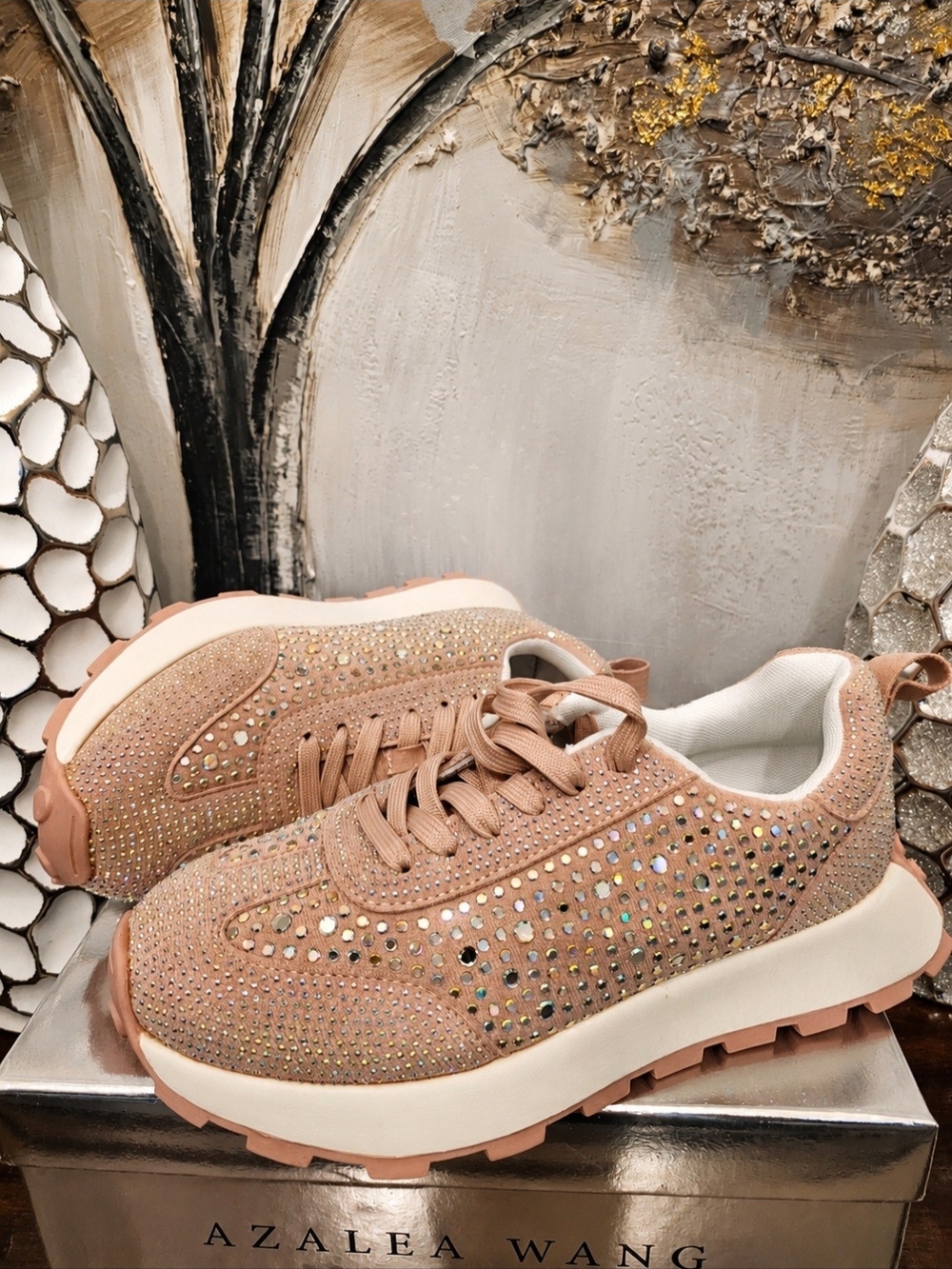 AZALEA WANG NIKOLE PINK EMBELLISHED SNEAKER